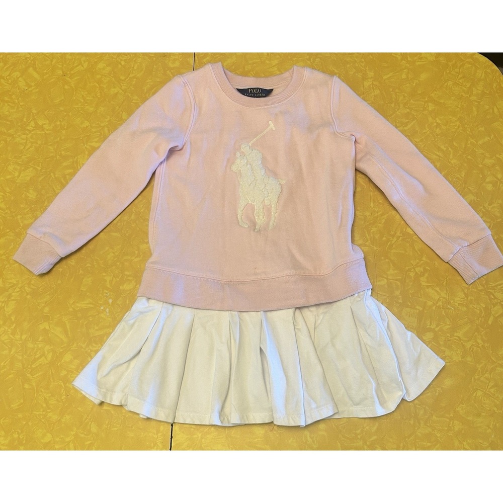 Girls Polo Ralph Lauren Pink Sweatshirt Dress Skirt Combo Size 6 Preppy